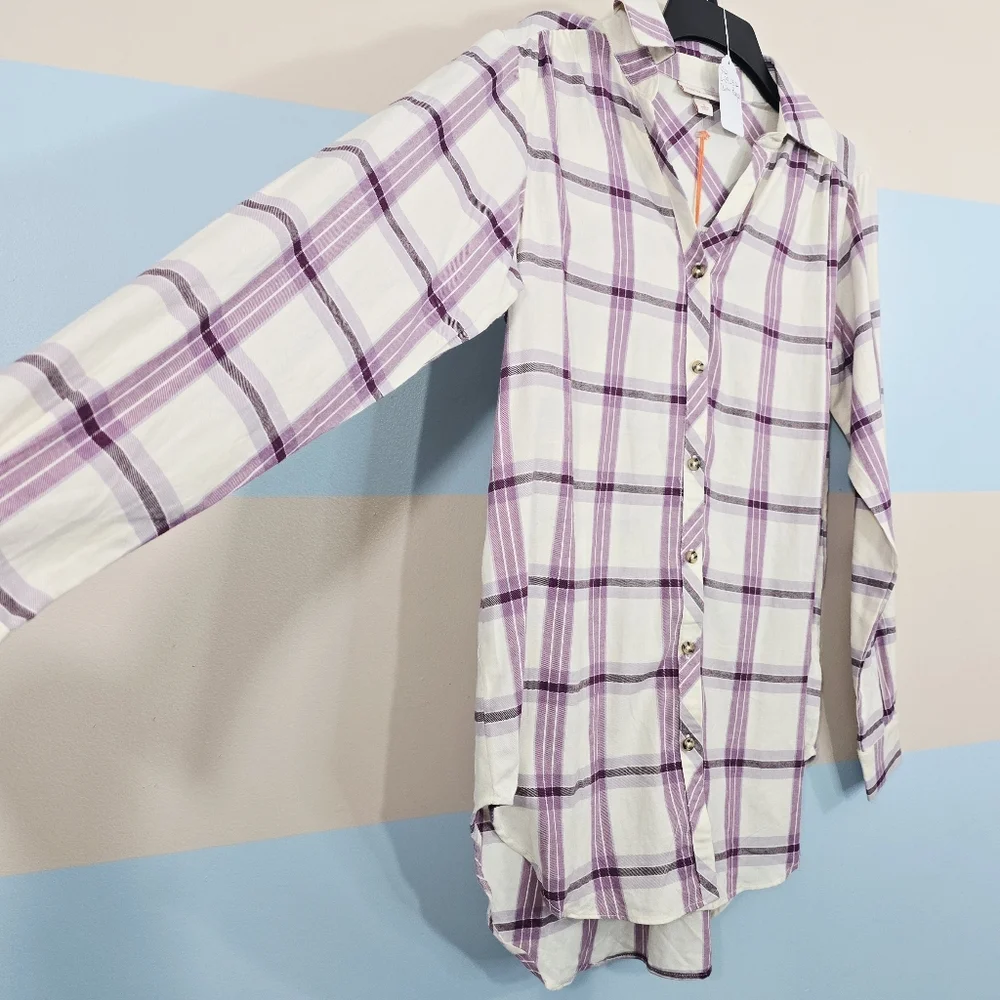 NWT Knox Rose Oversized  Purple Plaid Button Front Flannel - Picture 5 of 9